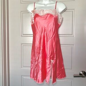 Victoria's Secret Pink Satin Slip Dress with White Lace